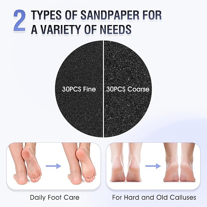 Electric Foot File Callus Remover: Adjustable Speed Feet File Grinder with 60 Pcs Sandpaper Discs - Professional Pedicure Tools for Dead Skin Calluses (Grey)