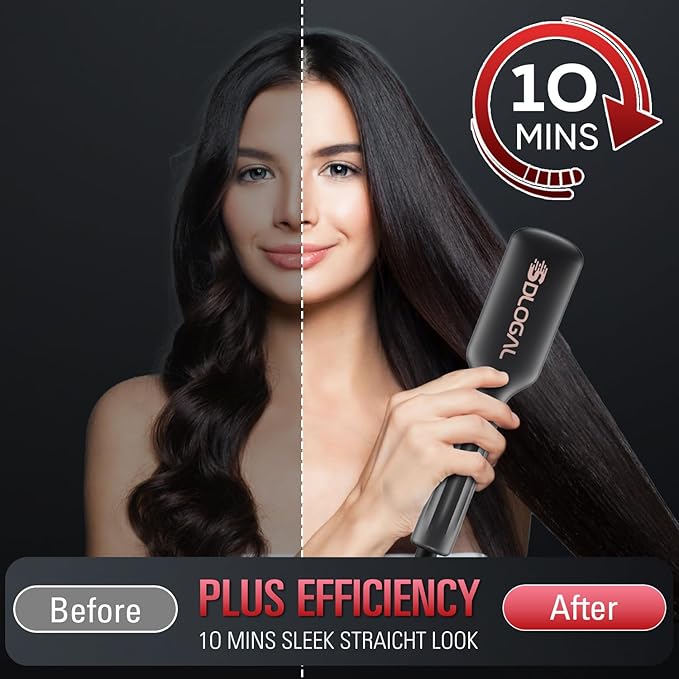 SDLOGAL Hair Straightener Brush, Straightening Comb with 5 Temps & Fast Heating, Easy & Fast Salon-Style, Plus Dual Voltage Travel Friendly