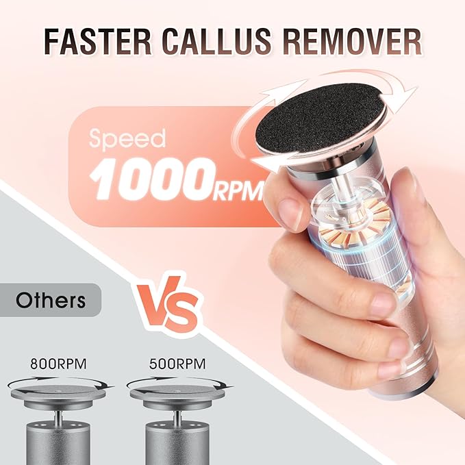 Electric Foot File Callus Remover: Adjustable Speed Feet File Grinder with 60 Pcs Sandpaper Discs - Professional Pedicure Tools for Dead Skin Calluses (Gold)