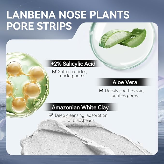 LANBENA 3-in-1 Blackhead Removal Set - Pore Strips (30g), Pore Minimizing Serum (30ml) & Removal Paper - Mask for Face, Minimizes Pores & Leaves Skin Fresh & Clean, Blackhead Remover