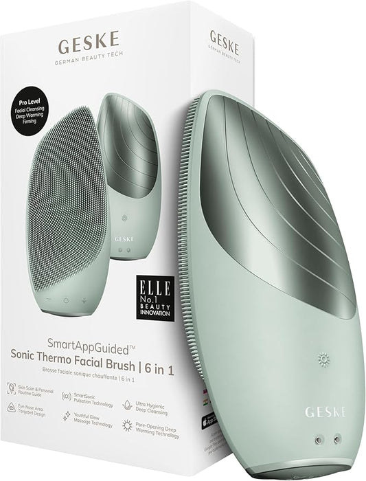 GESKE SmartAppGuided Sonic Thermo Facial Brush | 6 in 1 | Skin Cleansing | Cleansing Brush with Thermal Function | Electric Facial Massager