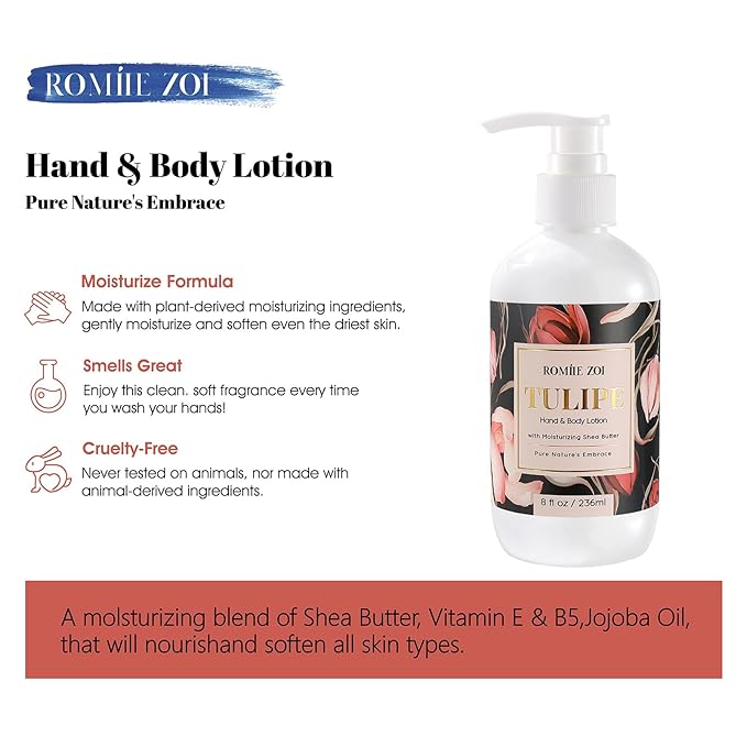 ROMIIE ZOI Daily Hand & Body Lotion with Moisturizing Shea Butter for All Skin Type- Tulipure - 236 ML / 8 FL OZ