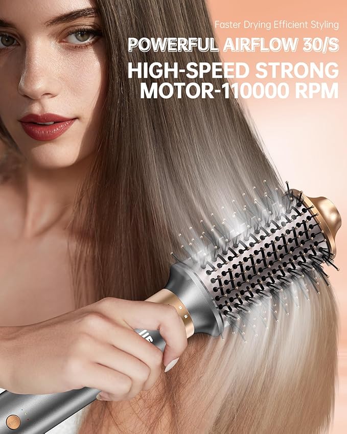Hair Dryer Brush, webeauty 5 in 1 Professional Hot Air Styling, High-Speed Negative Ionic Hair Dryer Fast Drying, Multi Hair Styler with Air Curling Iron, Volumizing, Straightening (Grey Gold)