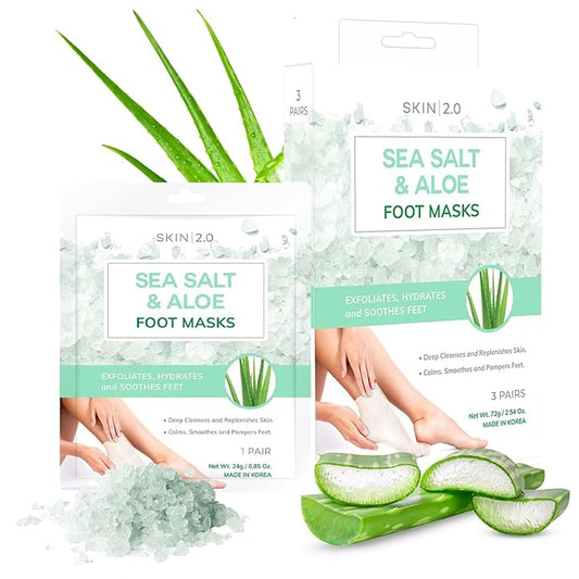 Sea Salt & Aloe Foot Masks - Cracked Heel Treatment, Soothing & Hydrating, Exfoliating Foot Mask - Dermatologist Tested Korean Skincare - Clean Beauty, Cruelty-Free, All Skin Types - 3 Pairs