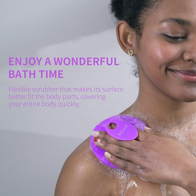 Silicone Body Scrubber, BEAUTAIL Shower Bath Scrubber, More Hygienic Than Traditional Loofah, Lather Nicely, Long Lasting, Gentle Exfoliating Brush for Women Men Baby Sensitive Skin, 1 Pack, Purple