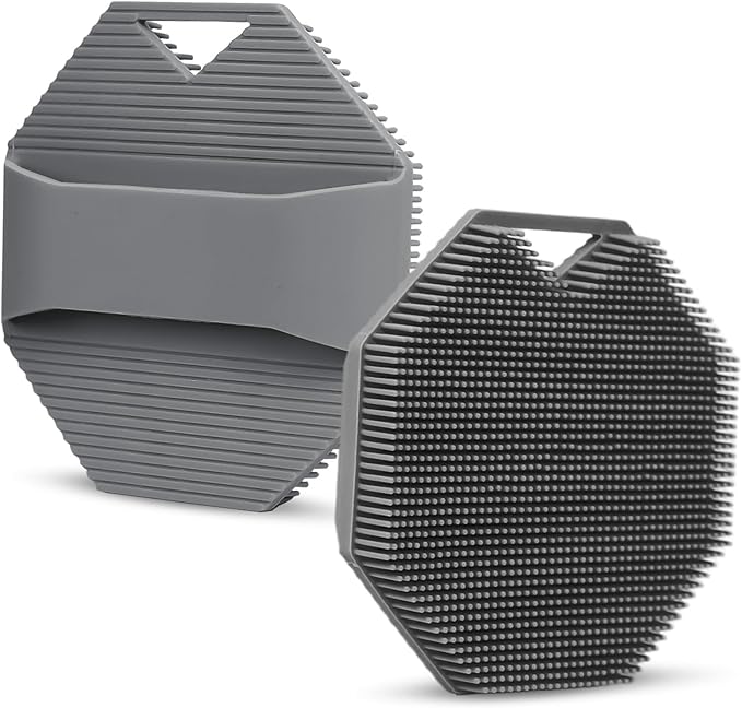 Silicone Body Scrubber Loofah as Stocking Stuffers-Gentle Exfoliating Brush for Sensitive Skin, Women＆Men, Non-Slip Handle, Long-Lasting, Easy Clean & Travel Friendly(Gray)