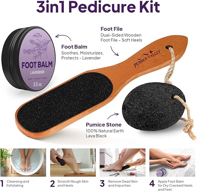 Foot Care Callus Remover Set 3 Pcs - Pumice Stone - Feet File Scrubber -Foot Balm Lavender 3.5 Oz