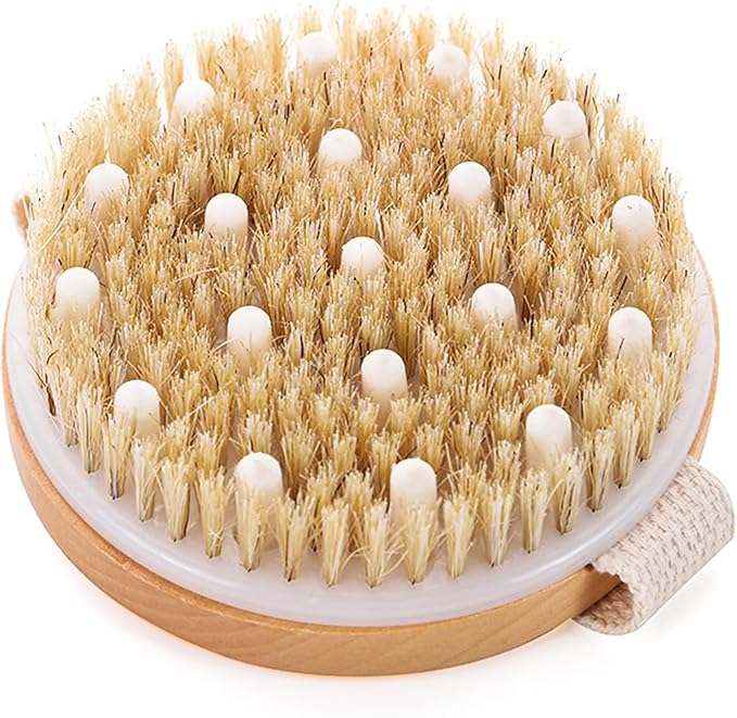 Dry Body Brush,Round Dry Exfoliating Brush Natural Bristle Bristle Exfoliation,Lymphatic Drainage,Lymphatic Brush,Cellulite,Blood Circulation