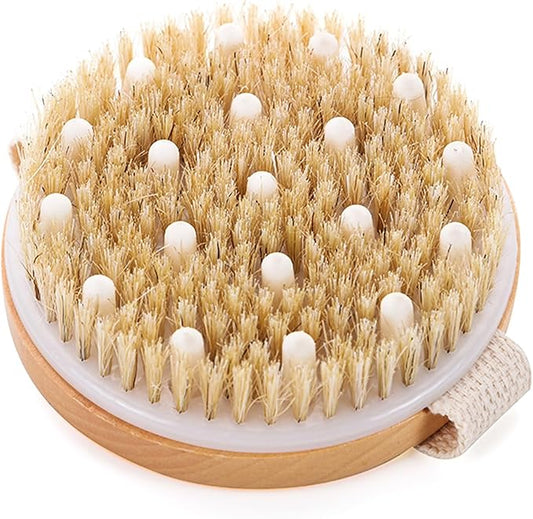 Dry Body Brush,Round Dry Exfoliating Brush Natural Bristle Bristle Exfoliation,Lymphatic Drainage,Lymphatic Brush,Cellulite,Blood Circulation