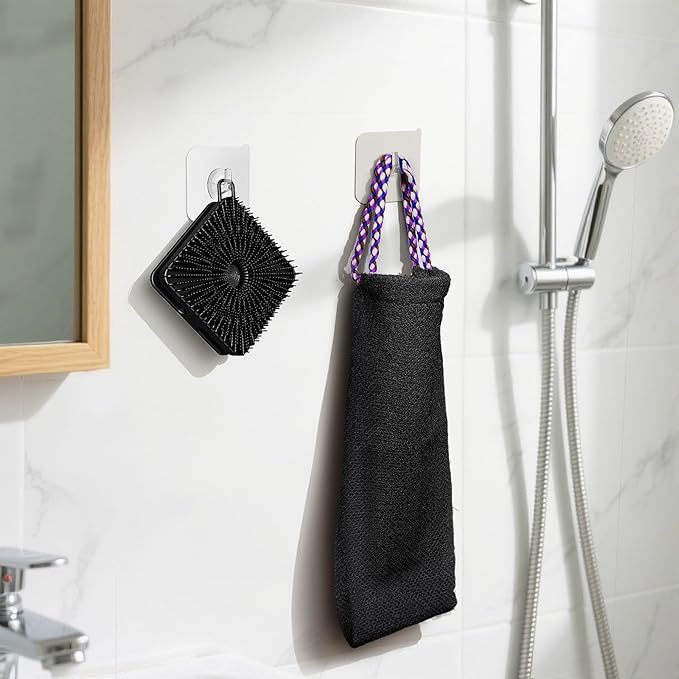 Manmihealth Dual-Sided Silicone Body Scrubber Scalp Massager & African Bath Sponge Net Set, 2-in-1 Silicone Shower Shampoo Brush Africa Wash Net Combination, Lather Well, Strong Exfoliating (Black)