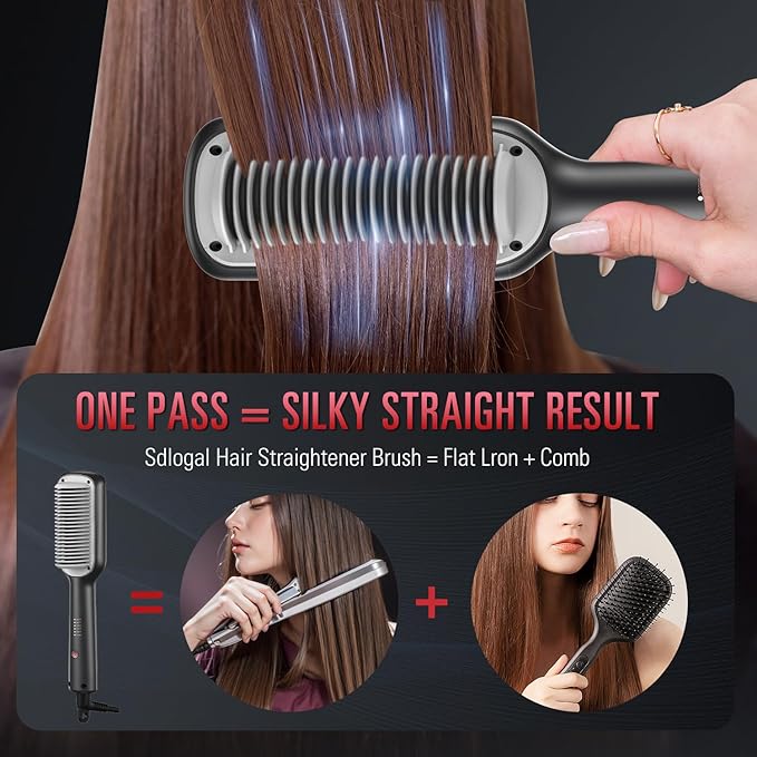 SDLOGAL Hair Straightener Brush, Straightening Comb with 5 Temps & Fast Heating, Easy & Fast Salon-Style, Plus Dual Voltage Travel Friendly