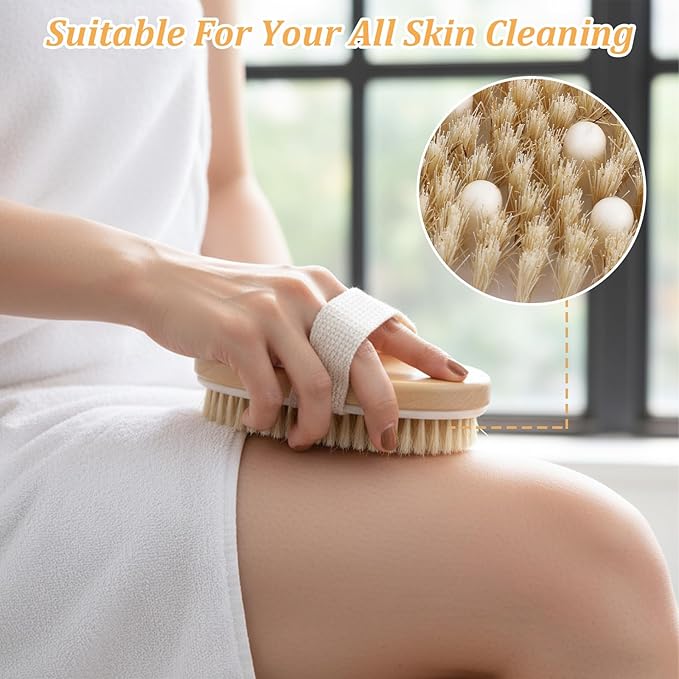 8 Pcs Dry Brushing Body Brush Exfoliating Brush with Massage Nodule Dry Skin Body Scrubber for Shower Bath Back Circulation Improvement Dead Skin Exfoliator (4.92 x 2.55 Inches, Wood Color)