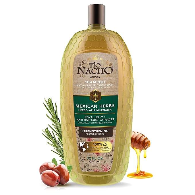 Tio Nacho Mexican Herbs Shampoo, Strengthening, Anti Hair Loss & Anti Breakage with Royal Jelly, Ginseng & Jojoba, Paraben & Cruelty Free, 32 Fl Oz