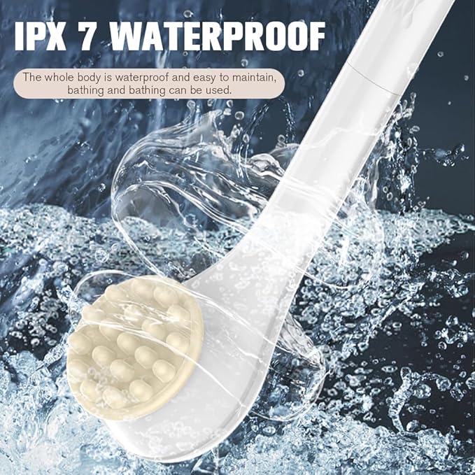 Generic Electric Body Brush Set for Showering,Exfoliating Bath Brush Long Handle for Shower Lotion Applicator for Back Silicone Body Scrubber with 6 Shower Brush Heads for Women Men Gifts (White)