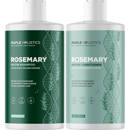 Biotin Rosemary Shampoo and Conditioner Set - Vegan Biotin Shampoo and Conditioner Set Volumizing Complex with Rosemary Essential Oil for Fine Weak & Dull Hair - Sulfate & Paraben Free (16 Fl Oz)
