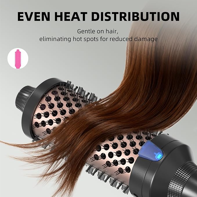 K&K 1.77 Inch Heated Curling Brush with Ceramic Tourmaline Ionic Technology for Volumizing and Loose Curls (Black)