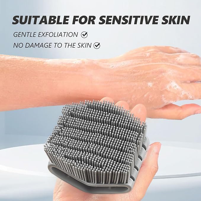 Silicone Body Scrubber with Handle - Exfoliating Shower Brush for Men & Women, Travel-Friendly & Quick-Dry, Soft Silicone Loofah Alternative for All Skin Types (Gray)