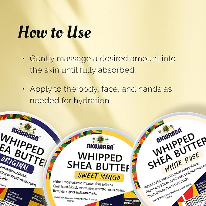 AKWAABA Whipped Shea Butter (Gold Pine) - Nourishes, Moisturizes & Soothes | Pure Shea Butter | No Dyes & Parabens | 12 oz / 340 g