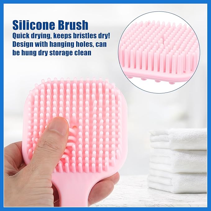 Soft Silicone Bath Brush, Non-Slip Back Scrubber Shower with Long Handle for Men and Women, Pink Routine