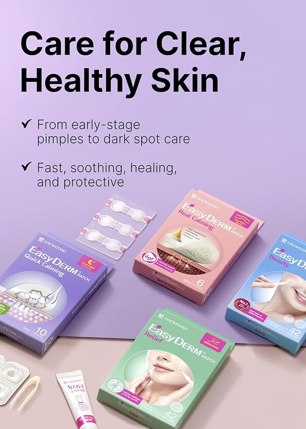 EasyDerm Multi-Step Pimple Patch Set – 4-Type Korean Pimple Patches + Free 2-in-1 Dual-Tip Extractor for Complete Skincare Stocking Stuffer Holiday Gift