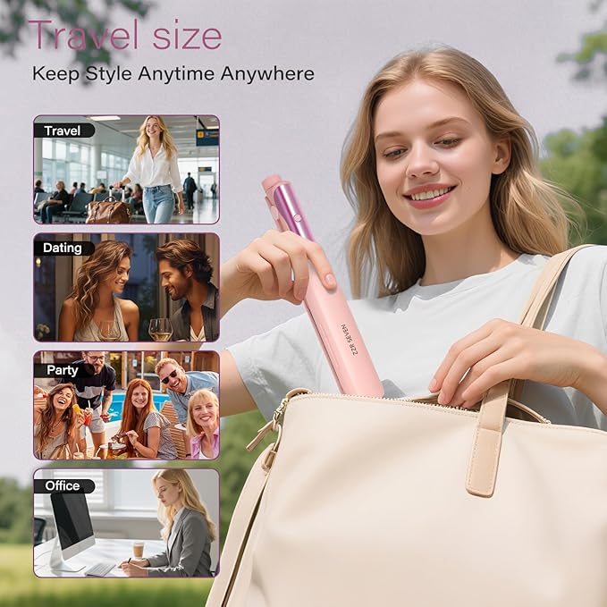 Hair Straightener, 1.5” Flat Iron and Curler 2 in 1, Ceramic Coating, Quick Heat Up, 4 Temp. Options, for All Hair Type, Less Frizz, Shinier and Smoother, Dual Voltage for Travel (Pink)