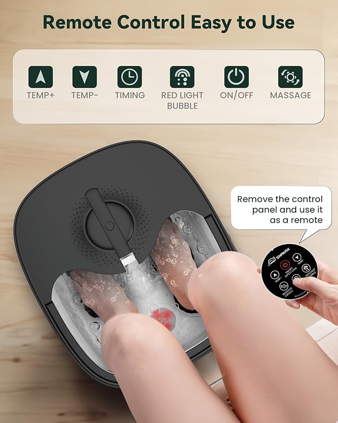 Snailax Foot Spa Bath Massager with Heat, Remote Control, Shiatsu Massage Rollers, Bubble, Temperature Control, Collapsible, Pedicure Foot Soaking Tub