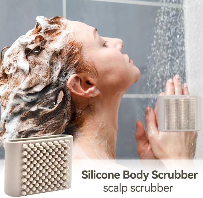 1PCS Silicone Body Scrubber Exfoliator- Bath Loofah & Sponges Alternative 4-Finger Non-Slip Grip Face & Scalp Scrubber for Sensitive Skin Body Brush for Men & Women (Light Grey)