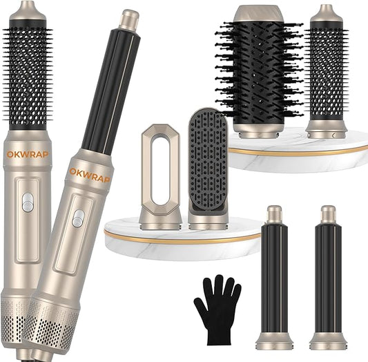 6 in ONE Blow Dryer Brush, Curling Wand Hair Styling Tools Set, Ionic Hot Air Hair Dryer, Massage Oval Hair Dryer, Left&Right Hair Curlers