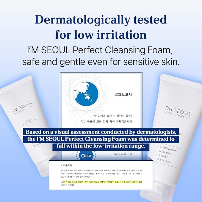 I'M SEOUL Cleansing Foam Gentle Micellar Facial Cleanser with Plant-Based Surfactants NB P-Complex Centella Beta-Glucan Hydrating Korean Face Wash 4.41 oz