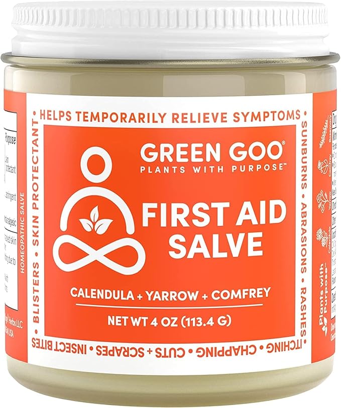 Green Goo First Aid Salve, All-Natural Cream for Healing Cuts, Scrapes, Blisters, Chafing, Sunburns & More, 4 Oz