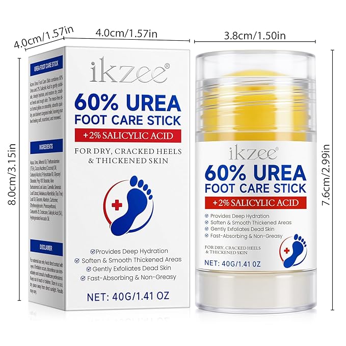 60% Urea with 2% Salicylic Acid Foot Care Stick, Maximum Strength Urea Foot Cream Callus Remover for Dry Cracked Heels, Hands, Knees, Exfoliating Moisturizer, Dead Skin Remover Foot Balm 1.41oz