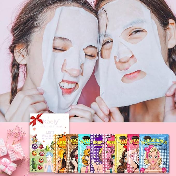 Girl Character Sheet Masks, Spa Party Facial Mask Skincare Set, Sheet Masks Skin Care, Moisturize Brighten Soothe for All Skin Types, Christmas Birthday Gifts for Women Men Girls, (8Pcs)
