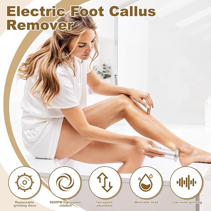 Rechargeable Pedicure Tools for Foot Care, Electric Feet Filer Grinder for Men Women, 2 in 1 Callus Remover with 60Pcs Discs for Feet Heel Shaver, Dead Cracked Skin and Calluses (Silver US)