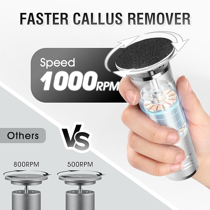 Electric Foot File Callus Remover: Adjustable Speed Feet File Grinder with 60 Pcs Sandpaper Discs - Professional Pedicure Tools for Dead Skin Calluses (Sliver)