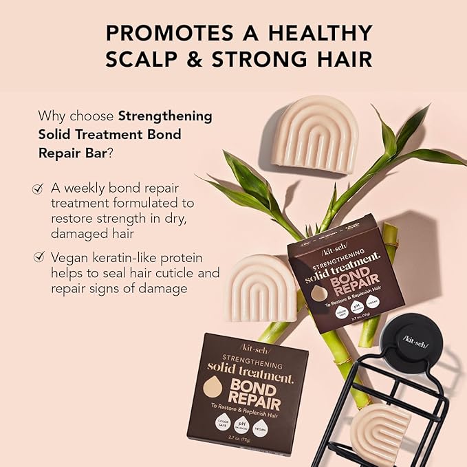 Kitsch Bond Repair Hair Mask – Strengthening Bond Repair Hair Treatment to Restore and Replenish - Hair Mask for Damaged Hair & Dry - Solid Hair Care for All Hair Types - Made in USA - 2.7 oz