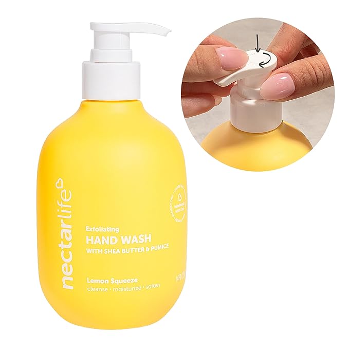 Nectar Life Exfoliating & Moisturizing Hand Wash, Volcanic Pumice for Hand Scrub, Shea Butter Softens Hands, Clean Vegan Ingredients, Lemon Scent