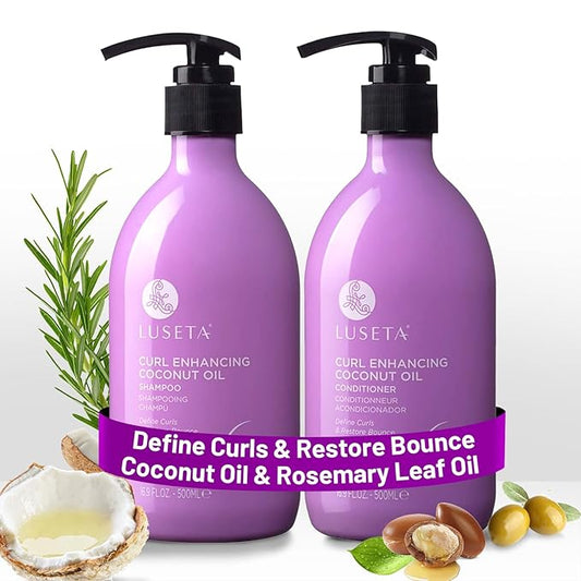 Luseta Curly Hair Shampoo & Conditioner Set with Coconut Oil, Unlimited Bounce and Definition for wavy and Coily hair, Reduce Frizz and Repair Dry Hair, for All Curl Types Sulfate Free 16.9Fl oz × 2