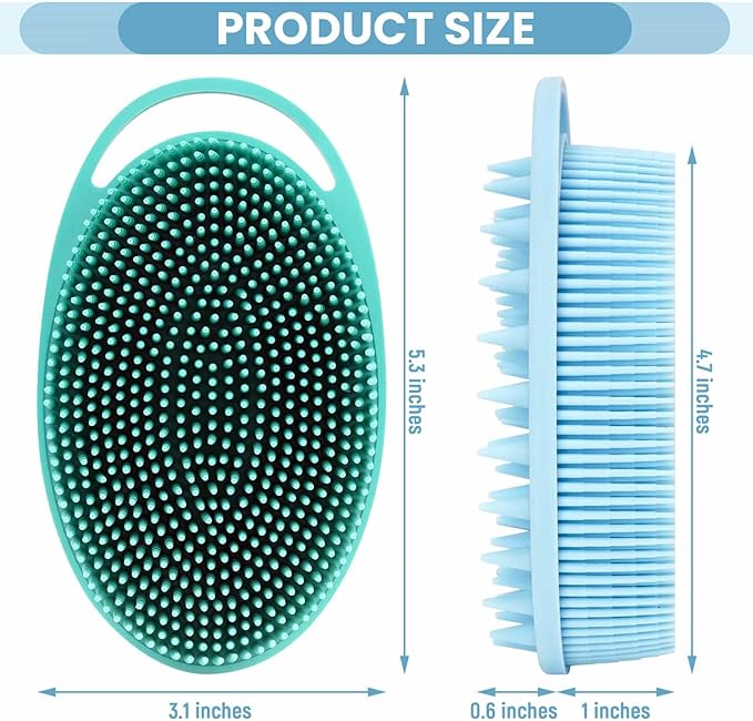 2PCS Silicone Body Scrubber, Premium Silicone Loofah for Women Men and Kids, Gentle Exfoliating Shower Bath Scrubber for All Kinds of Skin (Blue & Green)