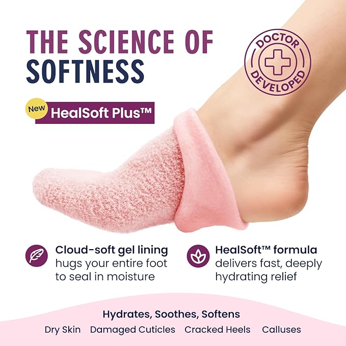 Dr. Frederick’s Original Moisturizing Gel Socks for Men & Women – Dry Feet & Cracked Heel Treatment – Full Foot Gel Lining with Mango Butter, Shea Butter, Jojoba & Coconut Oil – Plush Pink
