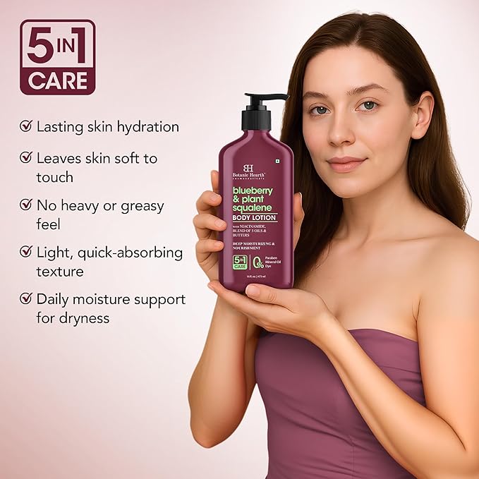 Botanic Hearth Blueberry & Plant Squalene Body Lotion | with 5 Oil Blend & Butters, Deep Moisturizing & Nourishment, 5-in-1 Care, No Parabens or Mineral Oil, 16 fl oz / 473 ml