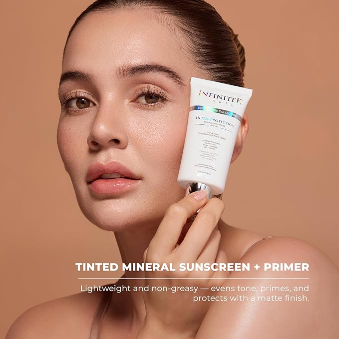 Infinitek Paris Skin Care Face Sunscreen Tinted Mineral Moisturizer Lotion SPF 50, 1.75Fl Oz - UVA/UBV and Blue Light Protection, Matte Finish, Water Resistant, Daily Lightweight Facial Sunblock