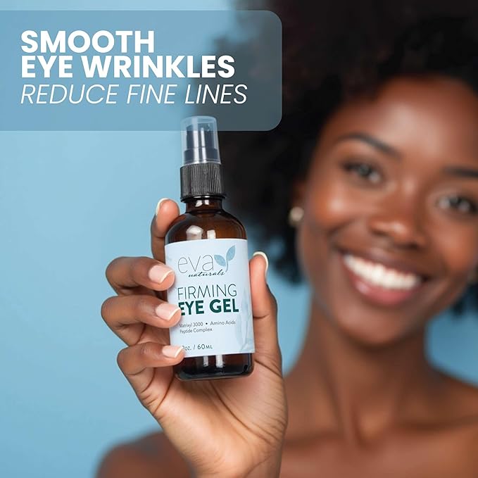 Eva Naturals Eye Gel for Dark Circles, Bags & Puffiness – Anti-Aging Serum with Peptides, Hyaluronic Acid & Botanicals – Firming Under Eye Treatment for Wrinkles, Fine Lines & Tired Skin – 2 oz 2 Pack