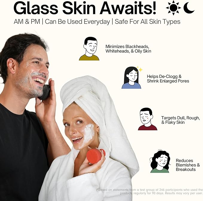 Palm Face Clean Pro⁺ - Electric Silicone Face Scrubber for Acne with 7000+ Sonic Pulses - IPX7 Waterproof Rechargeable Exfoliator with Slip-Free Grip, 3 Speed Settings & Phthalate-Free - Rose