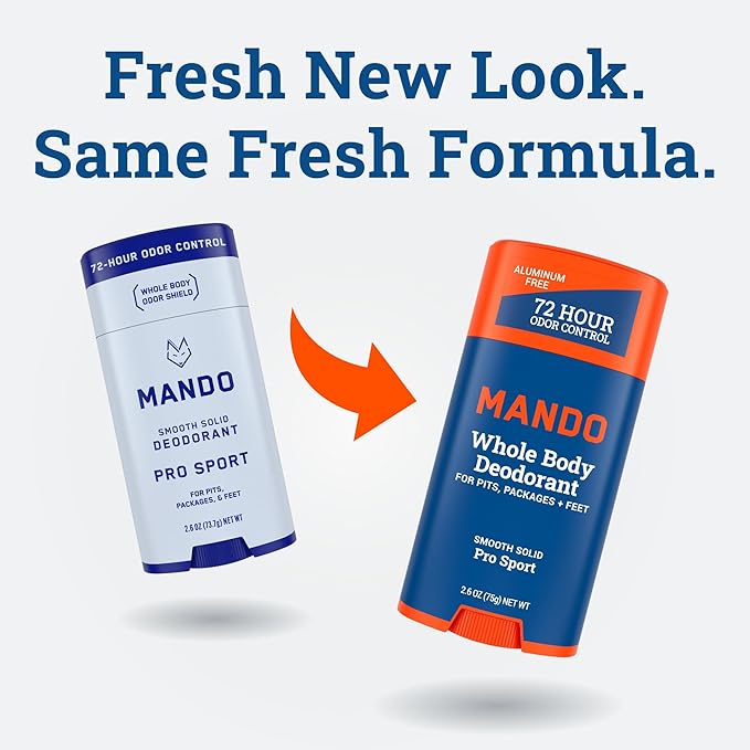 Mando Whole Body Deodorant - Invisible Cream and Solid Formulas - 72 Hour Odor Control - Aluminum & Baking Soda Free - Skin Safe - 3 oz Cream & 2.6 oz Solid Bundle - Pro Sport