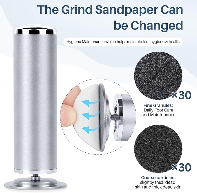 Electric Foot File Remover Callus: Profesional Pedicure Tool for Foot Sander - Summer Adjustable Speed Feet File Grinder for Skin and Calluses - 60 Pcs Replacement Sandpaper Disk for Home Spa Salon