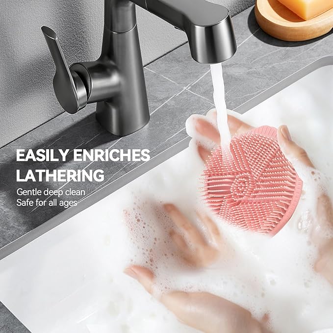 OTHIX Dual-Sided Silicone Body Scrubber -Silicone Loofah 2 in 1 Body Scrubber Exfoliator ＆ Scalp Massager for Shower, All Skin Type, Lather Well, Easy to Clean, 1pc (Pink)