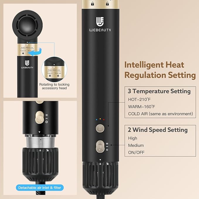 WeBeauty 5-in-1 High-Speed Hair Dryer Brush with Protective Hard Case, Hot Air Styler & Air Curling Iron, Ionic Fast-Dry Blow Dryer, Volumizer & Straightener (Black)