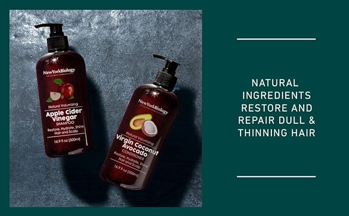 New York Biology Apple Cider Vinegar Shampoo - Helps Restore Shine, Hair Gloss and Hydration to Dry Hair and Itchy Scalp – Clarifying and Nourishing – Safe for All Hair Types - 16.9 fl Oz