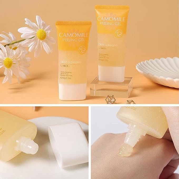 LAIKOU Camomile Peeling Gel, 60g – Gentle Exfoliating Face Gel for Dead Skin Removal, Deep Cleansing, Brightening & Pore Minimizing, Suitable for All Skin Types