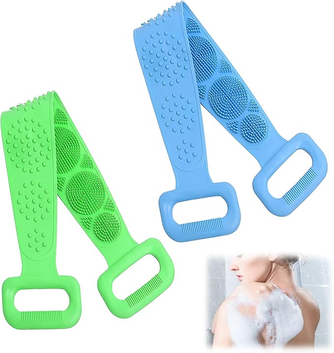 Silicone Body Scrubber for Shower,Silicone Back Body Scrubber with Handle,27.5 Inch Exfoliating Deep Clean Bath Body Brush Scrubber for Men and Women-2 PCS